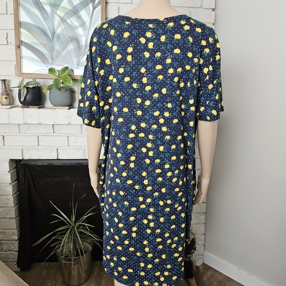 Lularoe dress plus size 3XL blue yellow roses floral scoop neck short sleeves - Picture 7 of 14